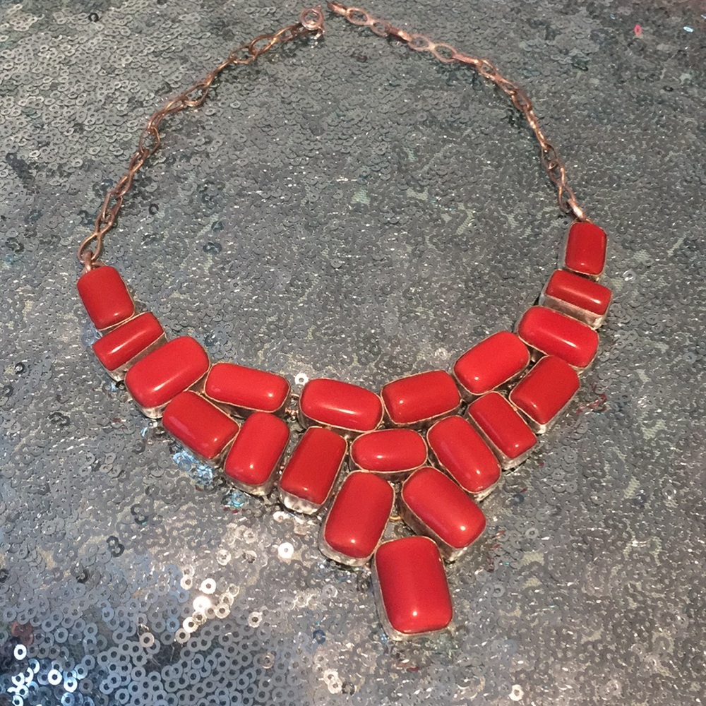 Handmade silver plated coral necklace